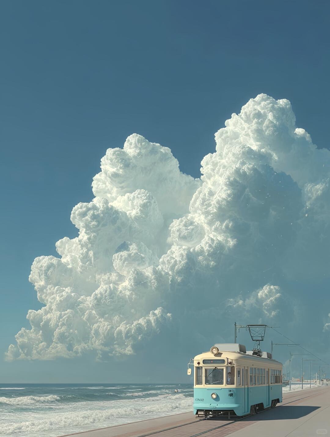 Vintage tram by the seaside