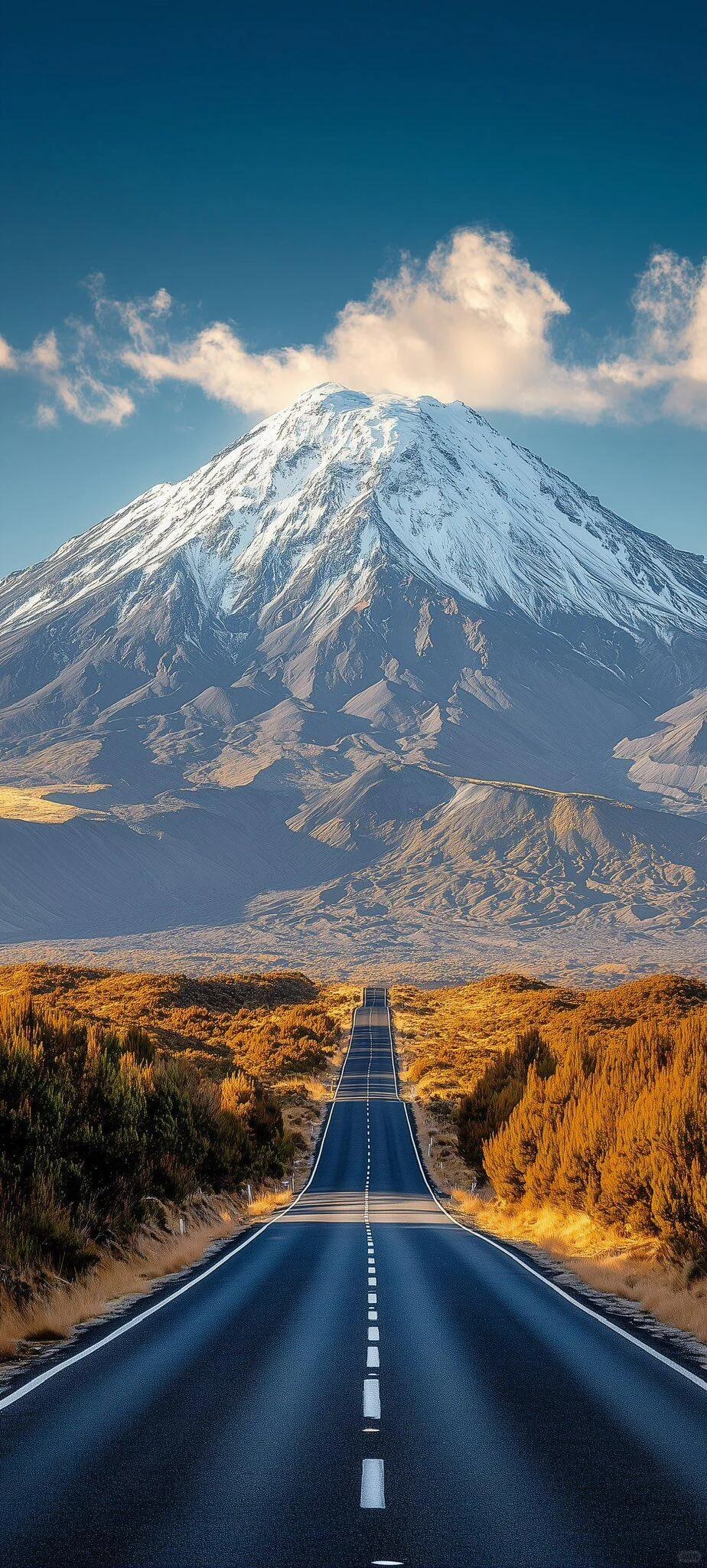 Road leading to snow-capped mountain